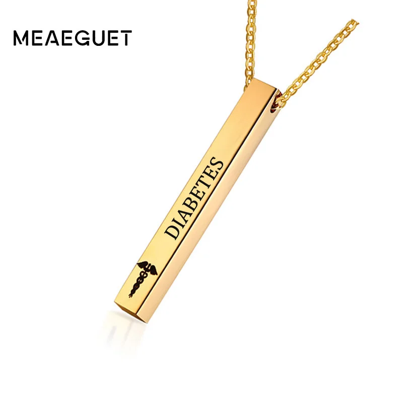

Medical Alert Customized Diabetic Men's Necklace Stainless Steel Pendant Gold Color Epilepsy Allergy Bar Choker Free Engraving