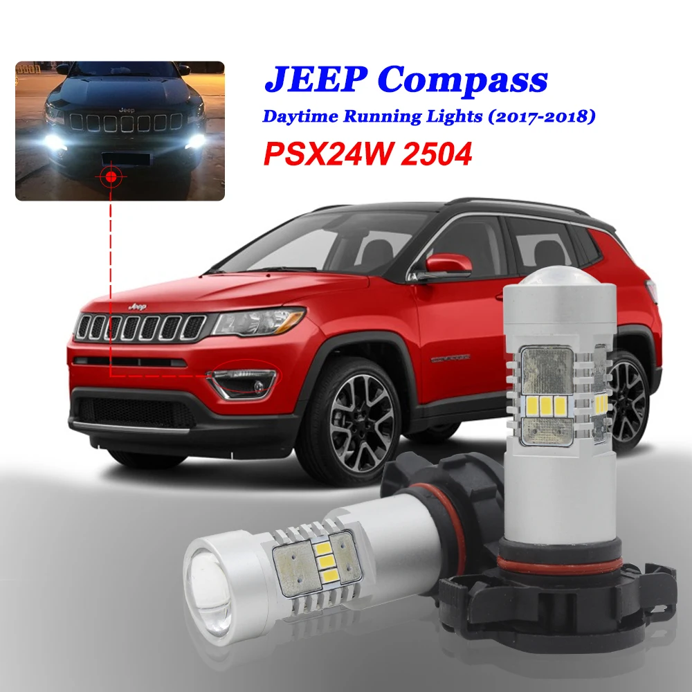 White Canbus PSX24W LED Bulbs For Jeep Compass 2017 2018 LED DRL Light