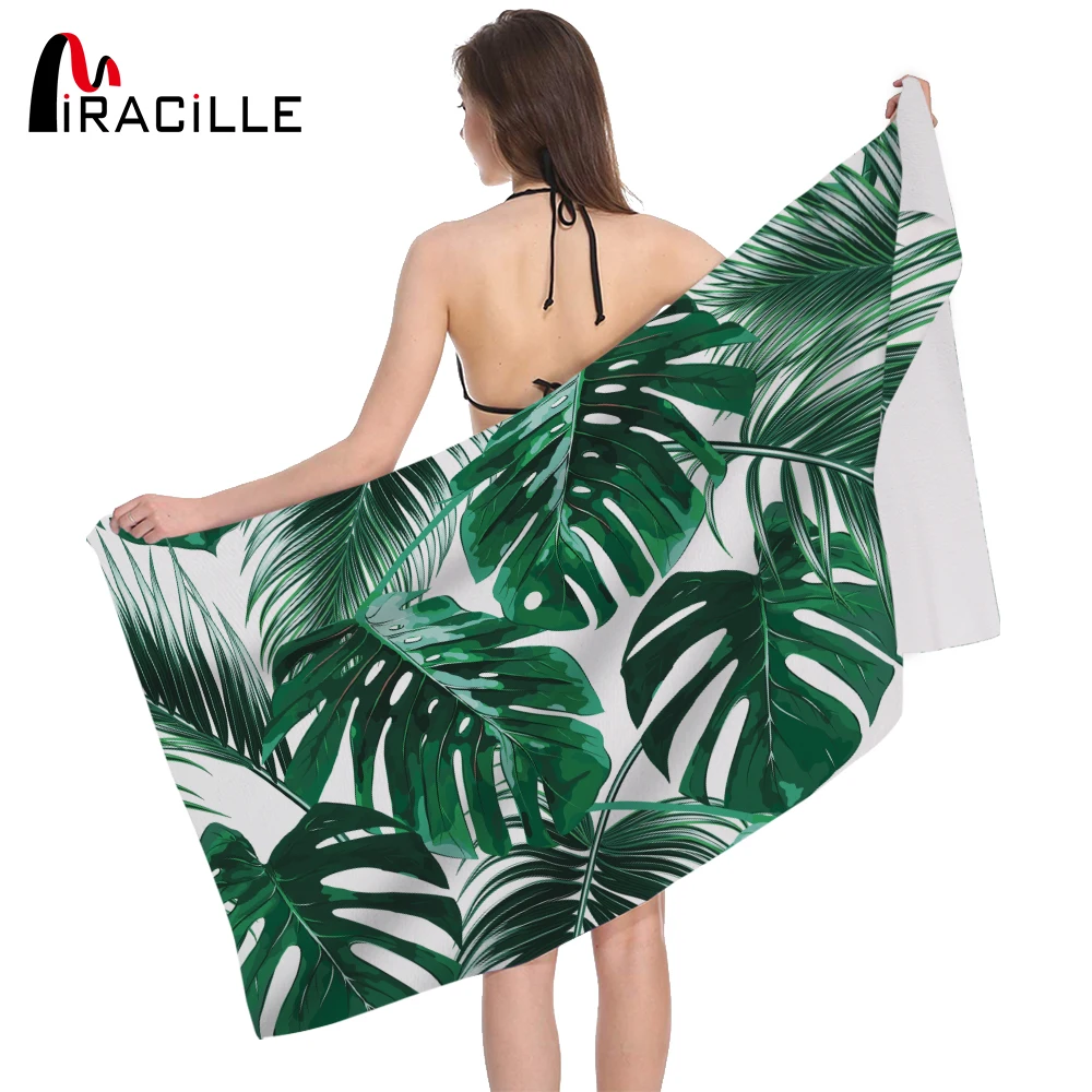 Billige Miracille Sommer Strand Handtuch Tropischen Pflanzen Blätter Design Bad Handtuch Saugfähigen Trocknen Mikrofaser Bad Handtuch Reise Handtuch