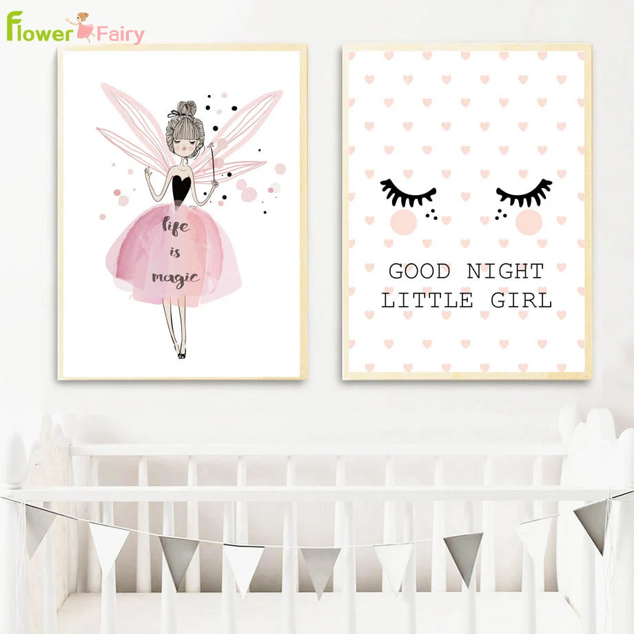 

Canvas Painting Girl Posters Picture Posters Cartoon Pink Fairy Home Decor Nursery Wall Art Pictures For Living Room Unframed
