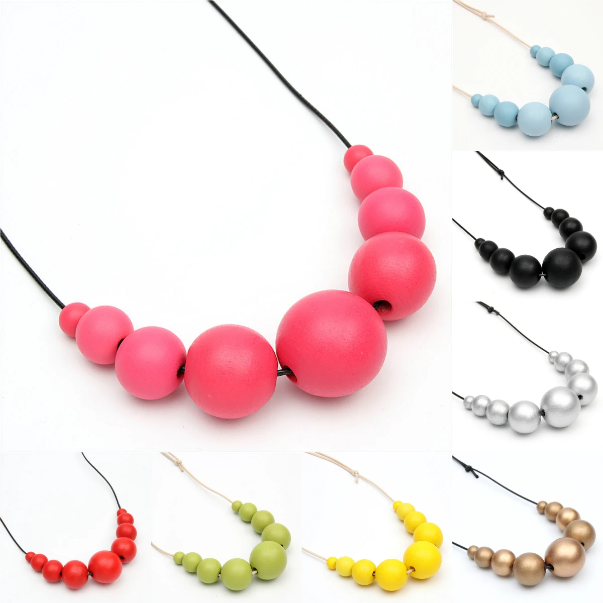 

1pc Wood Beads Geometric Bead Necklace Hand Painted Wooden Beads Necklace Colorful Jewelry For Women