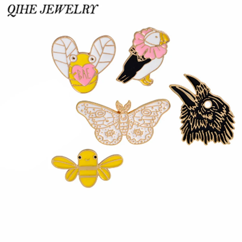 

QIHE JEWELRY Brooches & pins Eagle butterfly bee bird Animal brooch Animal pins collection Hard enamel jewelry