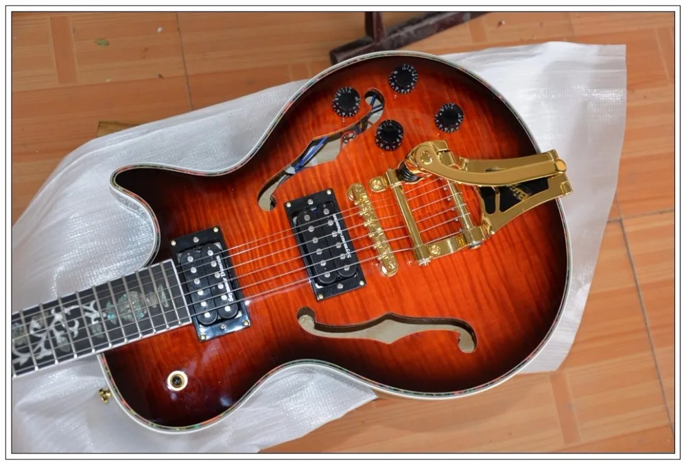 Custom shop гитары из красного дерева полый джаз тела электрической в комплекте с