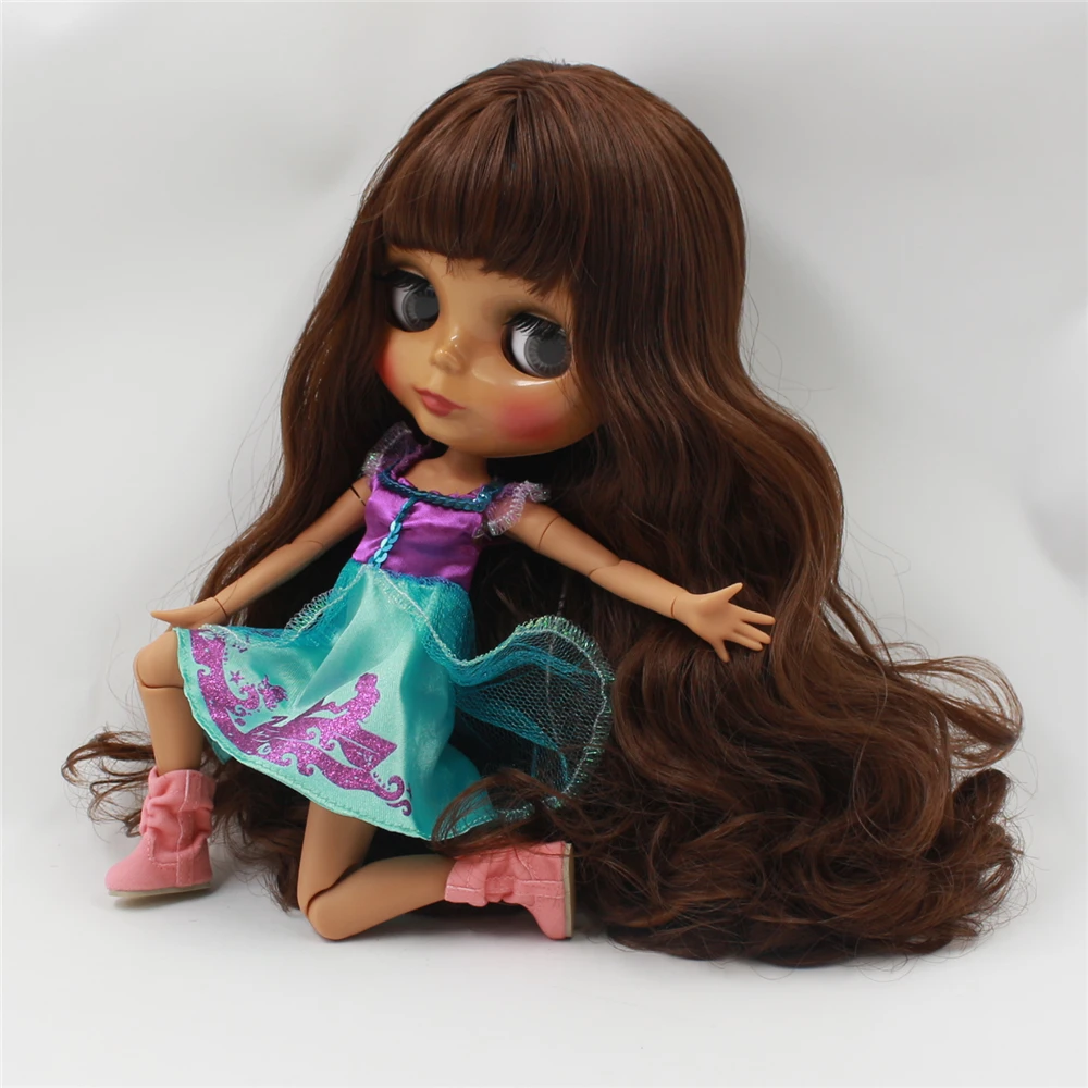 

Blyth Joint bdoy Nude 1/6 Bjd Doll Brown Wavy Hair with bangs Big eyes DIY makeup blyth doll toys for girls