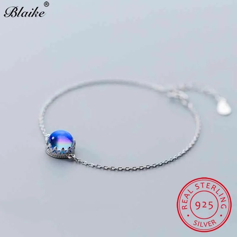 

Blaike 100% 925 Sterling Silver Rainbow Moonstone Bracelets For Women Gradient Colors Crown Bangle Female Korean Fine Jewelry