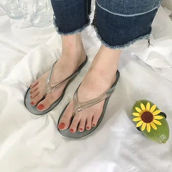 

New cute small fresh jelly non-slip female slippers transparent crystal wear flip-flops beach sandals