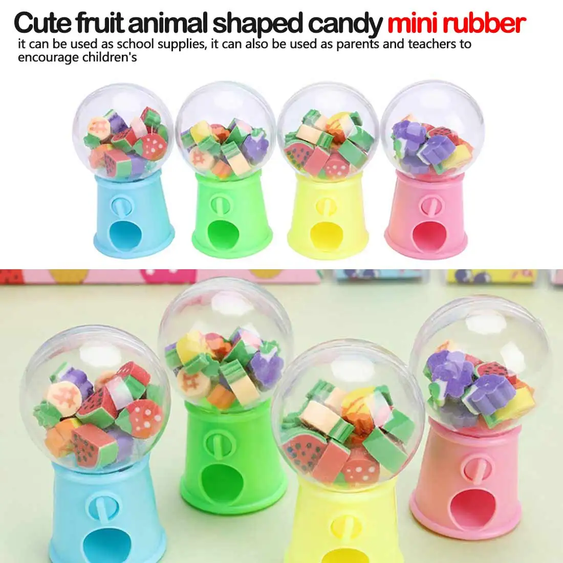 

Cute Fruit Animal Shaped Candy Machine Eraser Mini Rubber Kawaii Students Stationery Kids Gift School Office Correction Supplies
