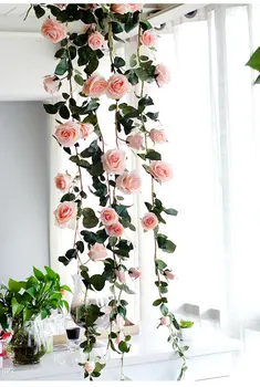 

180 cm Fake Silk Roses Ivy Vine Artificial Flowers Green Plants Leaves For Wedding Decoration Hanging Garland Flowers