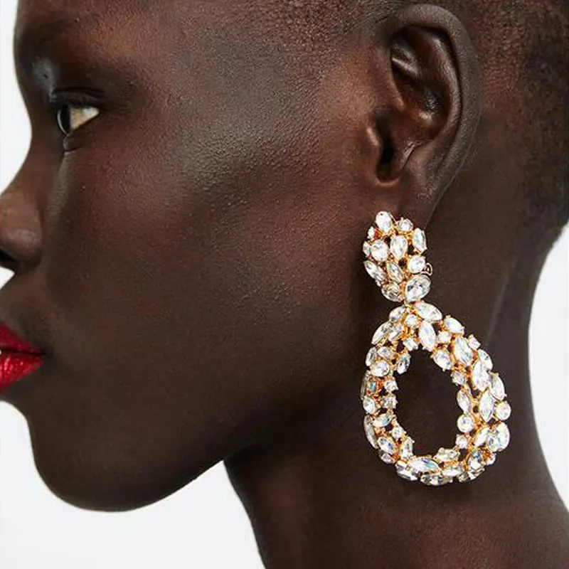 

Vintage Exaggerated Big Rhinestone Statement Drop Earrings For Women 2019 Bohemia summer Trendy Crystal Statement Earring E741