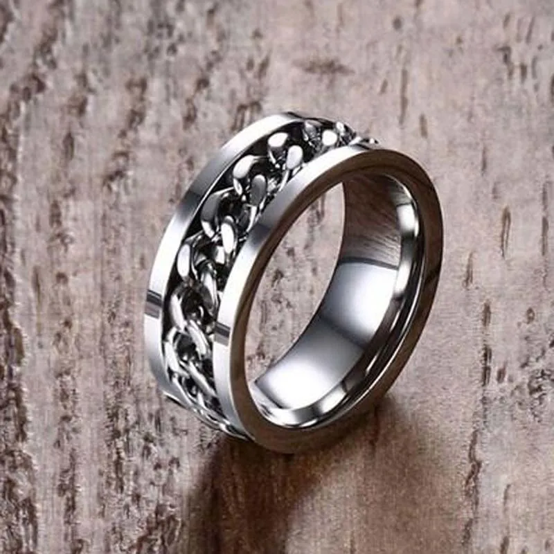 

Men's Anti Stress Spinning Ring Curb Chain Spinner Band in Silver Tone Men Stainless Steel Male Jewelry Anillos