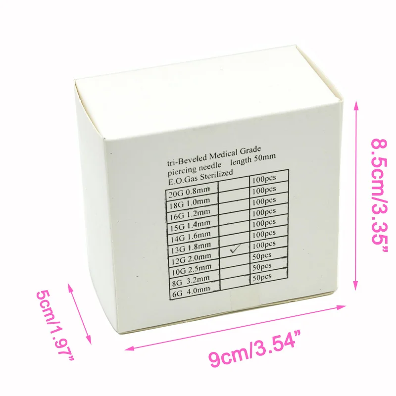 100PCS Piercing Needle Surgical Steel Disposable Body Piercing Needles E.O.Gas Sterilized Permanent Makeup Needles 12-20G