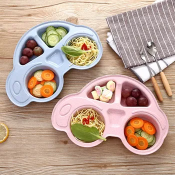 

Baby Solid Feeding Kids Plate Plastic Children Divided Dinner Dish Lovely Cartoon Car Style Baby Food 4 Section Tray Portable