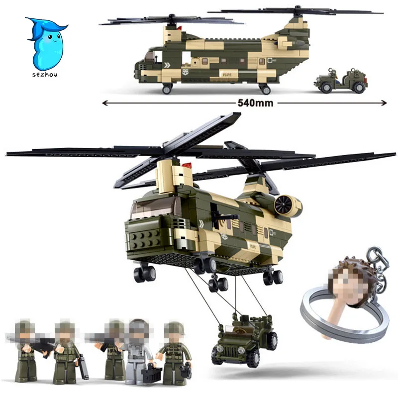 Building Block Sets Compatible with legos military transport helicopter 3D Construction Brick Educational Hobbies Toys for Kids block-set