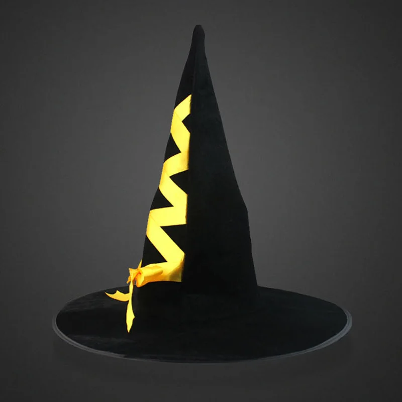 Halloween Witch Hat Woman Party Dresses Velvet Witch Hat Ribbon Bows Caps