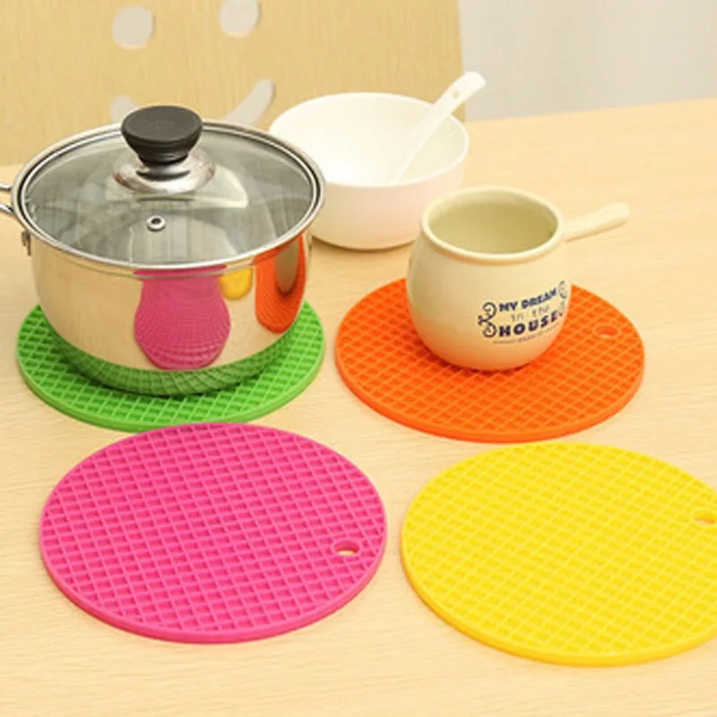 1pc Silicone Pot Mat Coaster Cup Cushion Round Shape Placemat Pan Pot