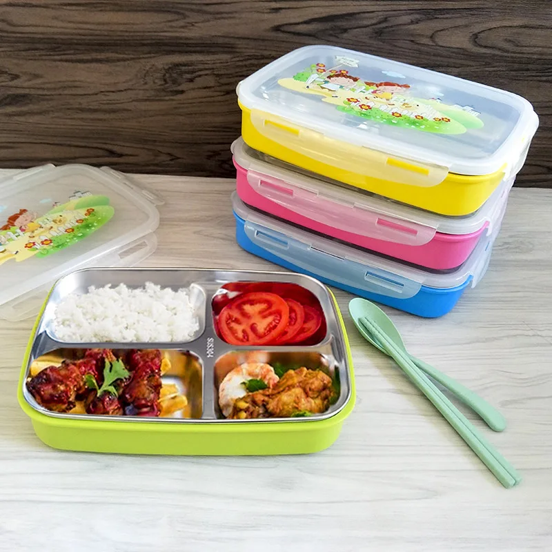 Портативные милые мини японские коробки для завтрака Bento с 4 ячейками набор