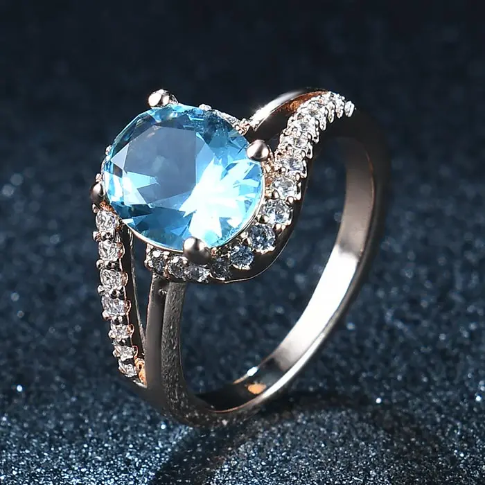 USTAR, Овальные, зеленые, 2.0ct, CZ Кристаллы, свадебные кольца для женщин, микро проложили 30 шт., AAA циркон, женские кольца для помолвки, anel bague femme - Цвет основного камня: Light Blue