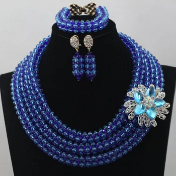 

Splendid Royal Blue Nigerian Jewelry Set New Afican Wedding Necklace Best Design Wholesale Free Shipping hx269
