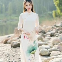 Chinese traditional dress 2017 женщин весна осень чешские этнические лотос pattern dress косплей костюмы мандарин платье vestidos