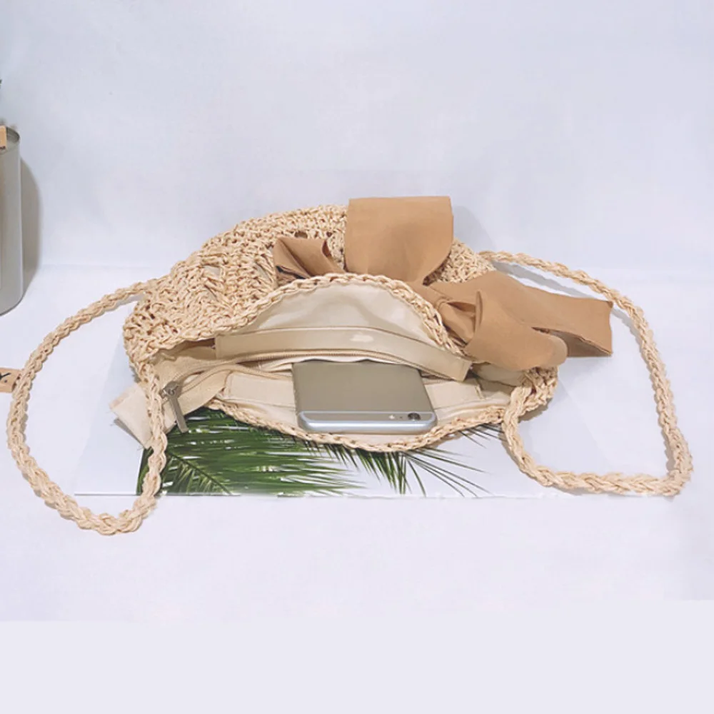 Женская Ручная тканевая сумка круглая ротанговая соломенная в богемском стиле пляжная круглая пляжная сумка