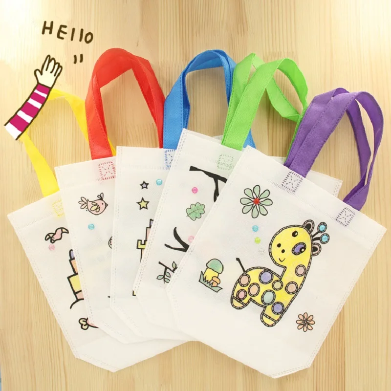 DIY 그래피티 핸드백 어린이 천 그림 가방, 그림 색칠 그리기 장난감, 어린이 교육 공예 장난감, 부직포 포장 가방