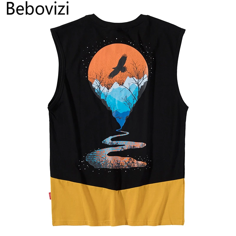 

Bebovizi Brand Hip Hop Street Mens Sleeveless Vest Summer Cotton Male Tank Tops Clothing Japan Style Loose Tank Tops