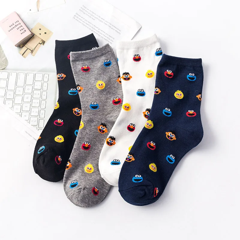 

Cartoon Sesame Street Socks Cookie Monster Fashion Funny Cute Women Tube Sock Sutumn Comfortable College White Cotton Socks