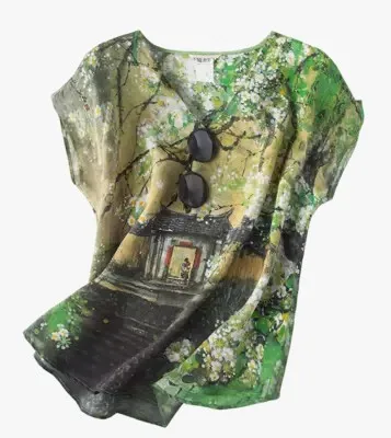 

2018 new set limit to 100 mulberry silk silk aqua round collar T-shirt with short sleeves