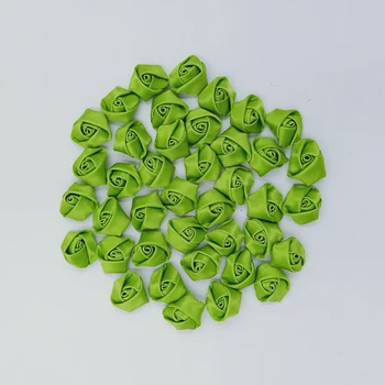 

50Pieces/Bag Olive Green Roses Handmade Little Size 2.5CM Satin Rose Ribbon Flowers Hand DIY Wedding Bouquet Flower Accessories