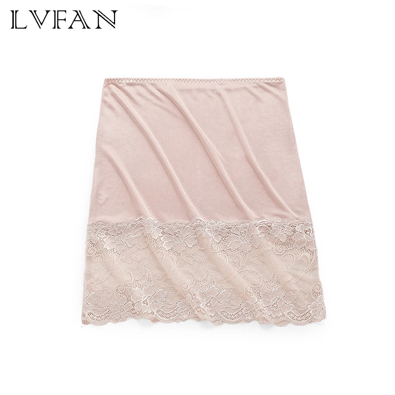 Новая Сексуальная шелковая трикотажная шелковая юбка с кружевом и кружевным подкладом, облегающая Нижняя юбка средней длины, домашняя ночная рубашка LVFAN K045