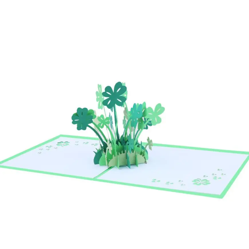  10pcs Handmade Kirigami Origami Lucky Clover 3D Pop UP Greeting Cards Invitation card For Wedding B - 33032392191