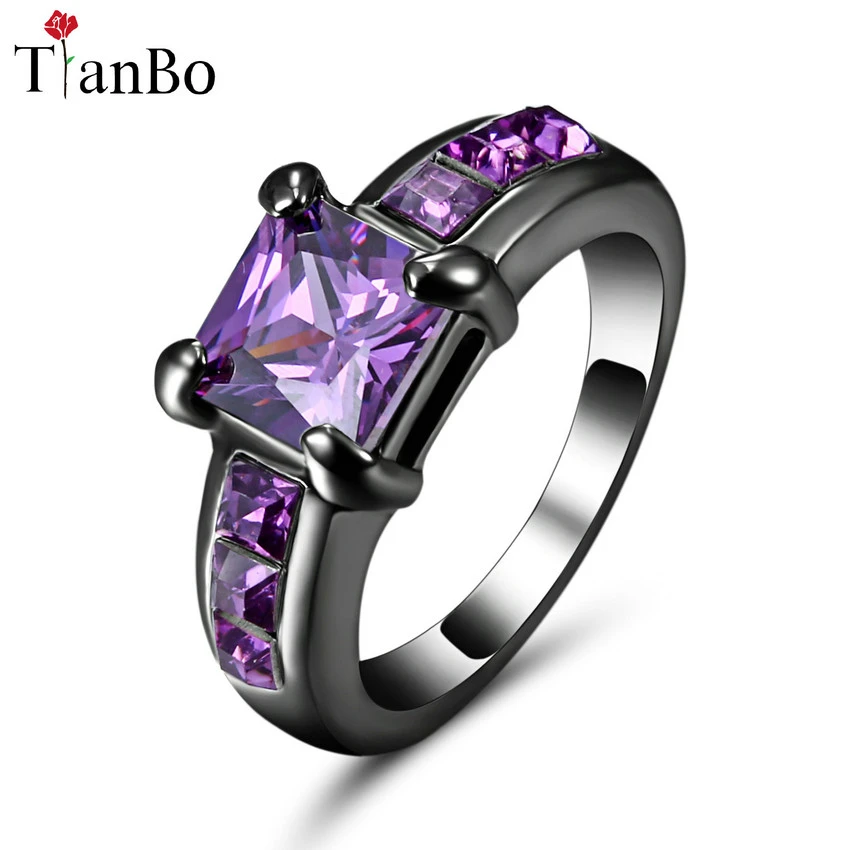 T-Ring Romantic Purple Zircon Black Gold Filled Ring Vintage Jewelry for Women Wedding Engagement Rings T-Ring Romantic Purple Zircon Black Gold Filled Ring Vintage Jewelry for Women Wedding Engagement Rings