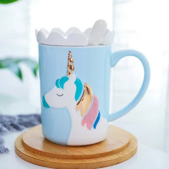 

Creative Colorful unicorn ceramic mug with spoon lid, Hand-painted puer tea mug coffee cup Drinkware everything for the kitchen