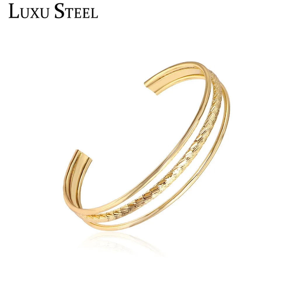 

LUXUSTEEL Multilayer Bangles Cuff Bangles Stainless Steel Gold Color Bracelets&Bangles For Women/Men Wholesale Party