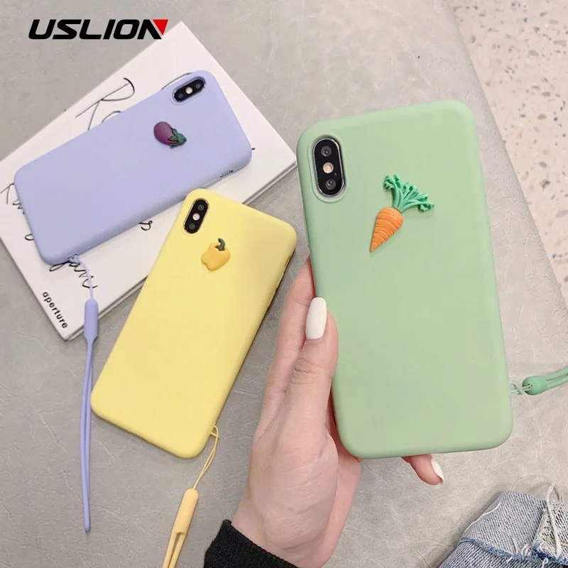 

USLION 3D Carrot Eggplant Soft Phone Case For iPhone XS Max XR X For iPhone 7 6 6s 8 Plus Candy Color TPU Silicone Back Cases