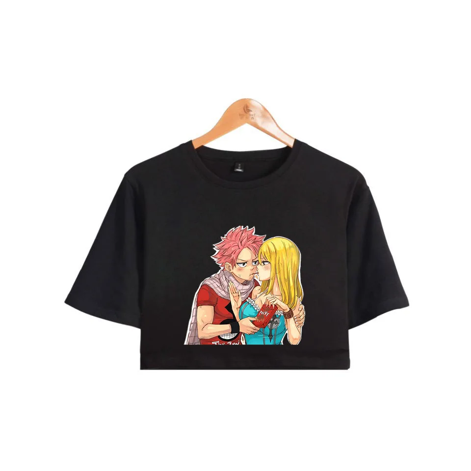 Аниме FAIRY TAIL кроп Топ Футболка 100% футболка с круглым вырезом и короткими рукавами
