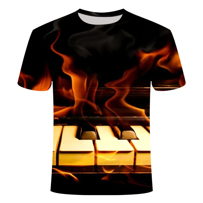 3d футболка пламя Футболка мужская футболка музыканты повседневные Черные футболки 3d гитара футболка металлические, с принтом аниме одежда короткий рукав