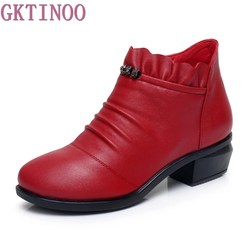 Vente GKTINOO Mode Femmes Martin Bottes Automne Bottes En Cuir Véritable Bottines 2018 Hiver Chaud Fourrure En Peluche Femmes Chaussures Grande Taille 43