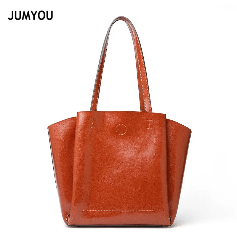 

Women Split Leather Totes Handbags Large Soft Fashion Simple Brown Totes Bags For Ladies Dames Tassen Handbags Bags For Female