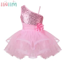 Iiniim/платье с цветочным узором для девочек; светоотражающие костюмы с блестками на одно плечо; балерина для детей; балетное танцевальное гимнастическое трико; платье-пачка