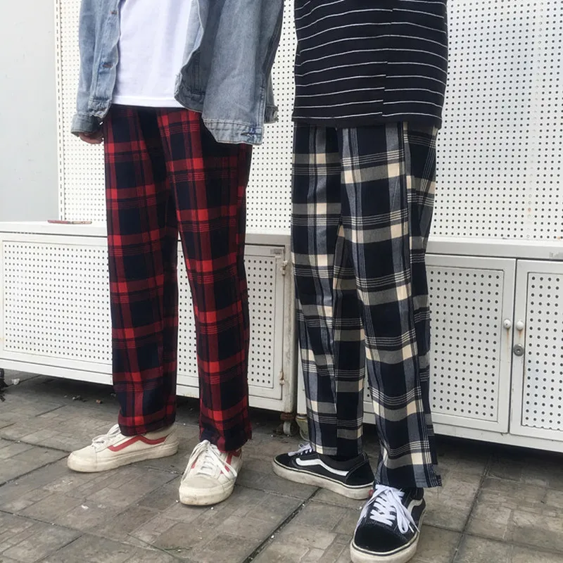 

Harajuku Pants Unisex Plaid Straight Pant Loose Trousers Women Punk Streetwear Fashion