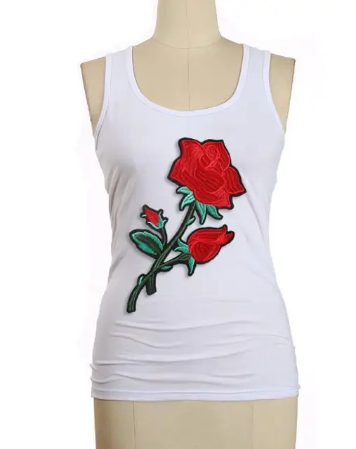 BLINGSTORY Fashion Streetwear Sleeveless Embroidered Flower T shirt