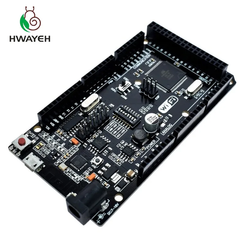 Hwayeh Mega2560+ Wi-Fi, R3 ATmega2560+ ESP8266 32Мб оперативной памяти, USB-TTL CH340G. Совместимость для Arduino Mega NodeMCU для WeMos ESP8266