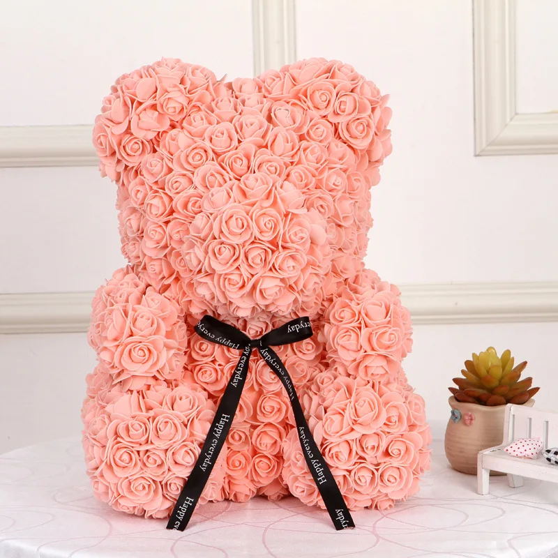 Подарок на день Святого Валентина, медведь из роз, Большой плюшевый медведь, мыло, цветок, роза, медведь, пластиковая коробка, рождественский подарок, медведь из розы, украшение - Цвет: Indy Pink 40cm