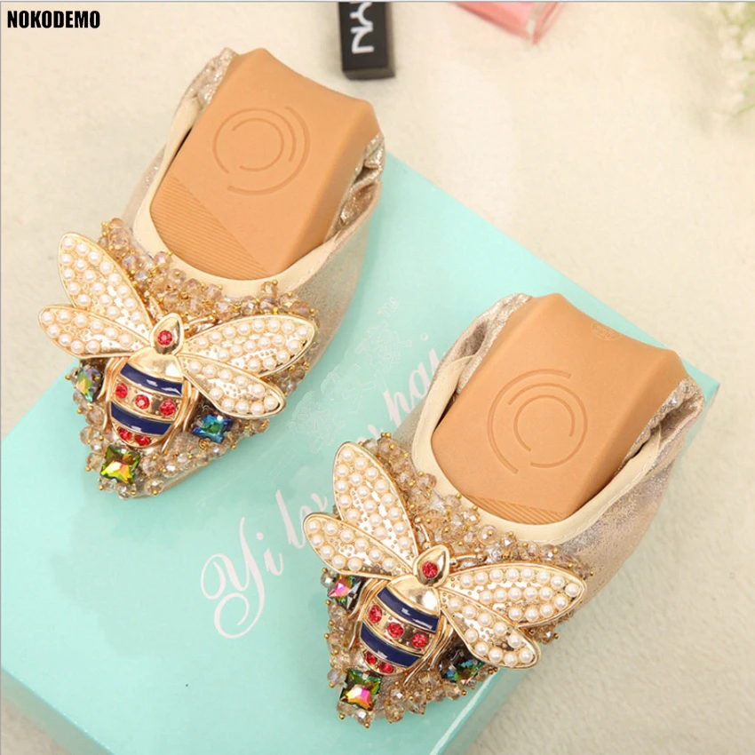 Women Rhinestone Pointed Toe Ballet Flats Plus Size Slip-on Flat Shoes Woman | Обувь