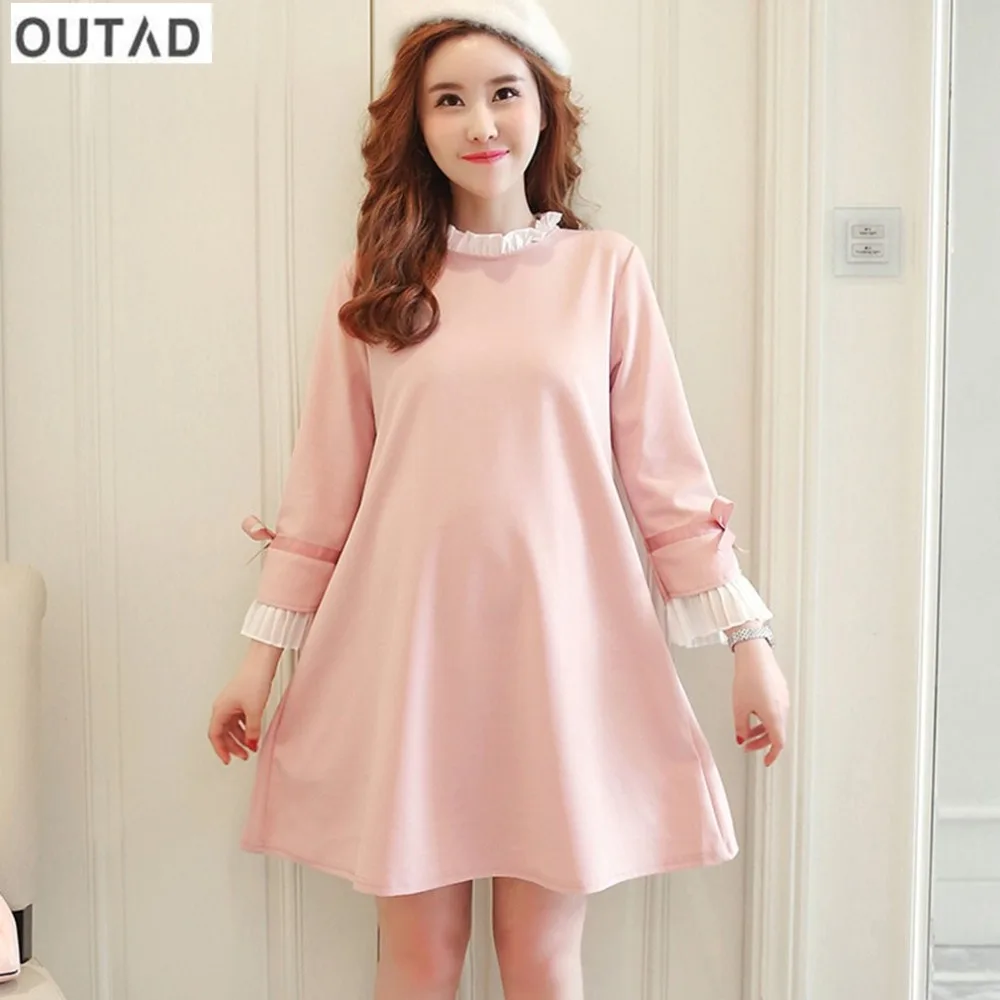 

Maternity Clothes Summer Long Sleeved Casual Dresses 2018 Pregnant Woman Loose Patchwork Ruffles Pleated Mini Dress Plus Size