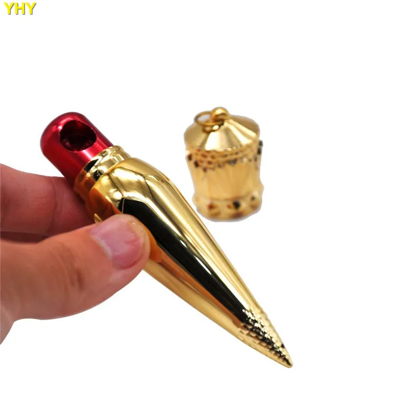 Fashion Gold Smoke Pipes with Rope Metal Dry Tabacco Vaporizer Cute Hand Pipes Oil Burner Easy to Take Gift Present  05