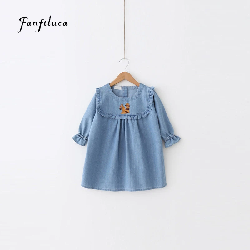 

Fanfiluca Princess Girl Dress Cotton Jeans Kids Girls Dresses Children Clothing Cute Cartoon Style