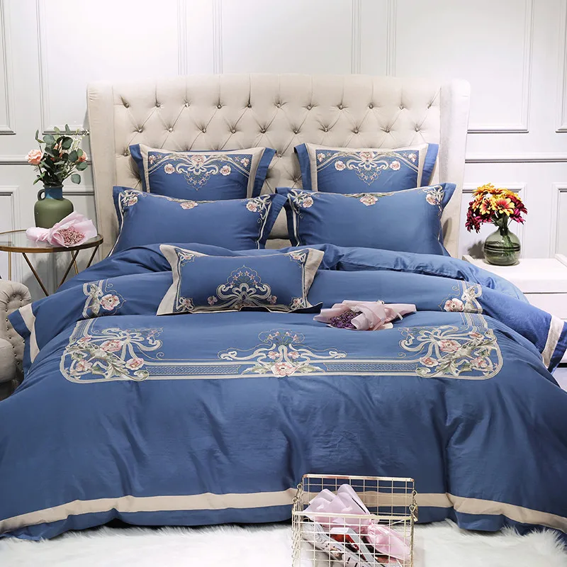 

Blue Green Pink Luxury 80S Egyptian Cotton Royal Embroidery Bedding Set Queen King Size Duvet Cover Bed sheet/Linen Pillowcases