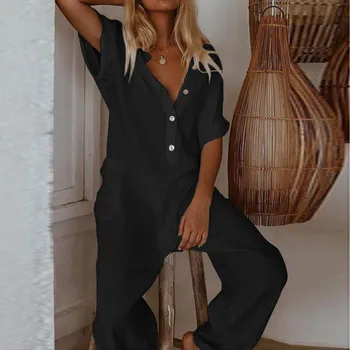 

feitong jumpsuit women summer sexy jumpsuit V-Neck Playsuit Trousers Lady Loose rompers womens jumpsuit summer playsuit 6&2
